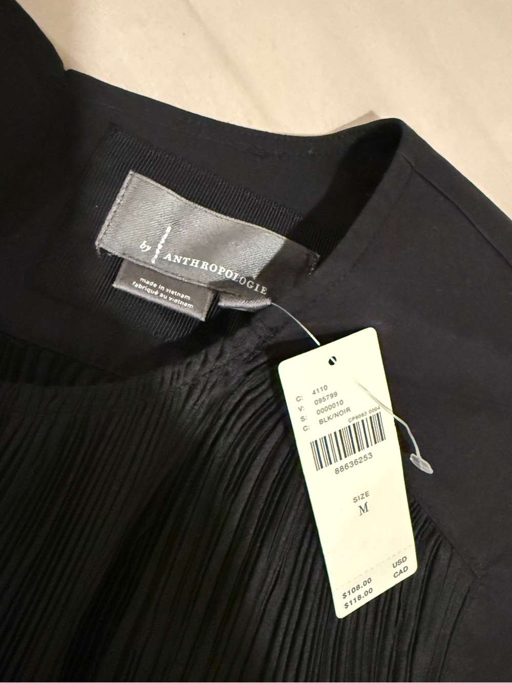 Anthropologie Black Pleated Sleeveless Blouse - Picture 7 of 8